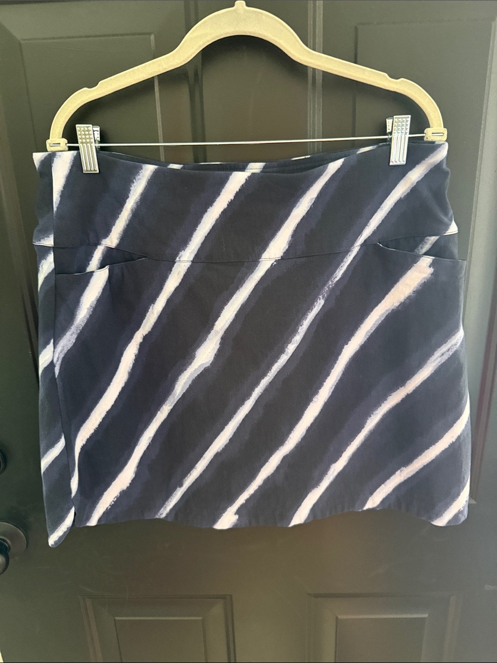 Lady Hagen Navy and White Diagonal Stripe Mini Skirt